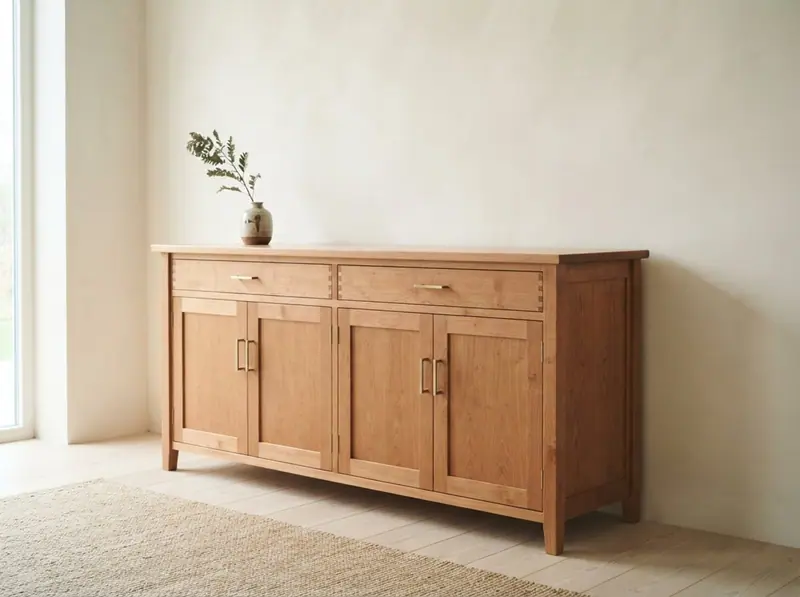 Sideboard aus Kirschbaum mit Rahmentüren in einem hellen Raum
